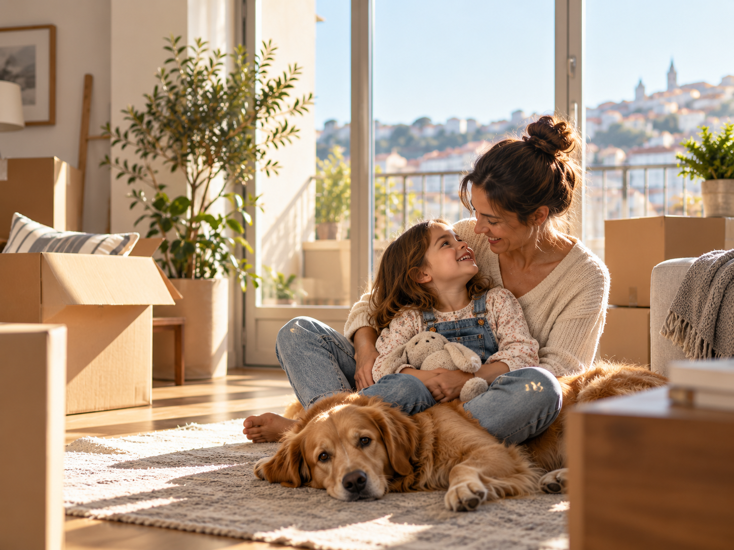 Mãe e filha a desfrutar da sua nova casa
